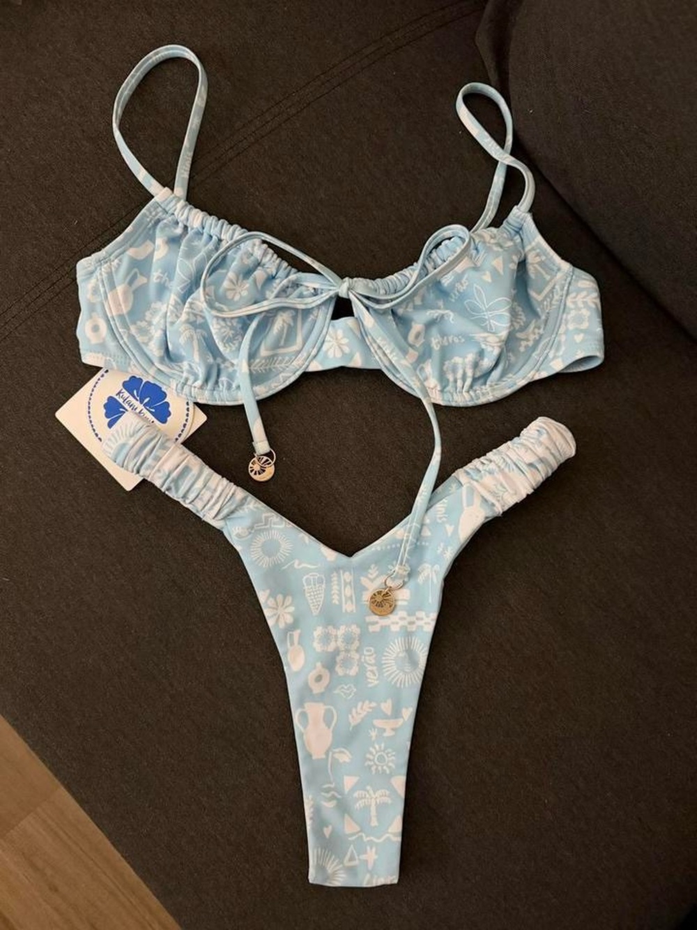 Kulani Kinis Light Blue & White Printed Bikini Set